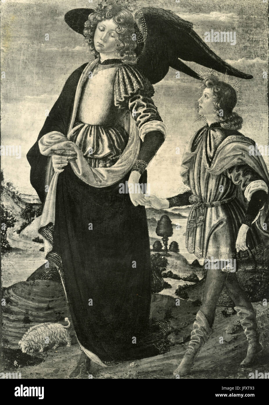 Arcangelo con Tobiolo, dipinto di scuola fiorentina XV sec., Bergamo, Italia Foto Stock