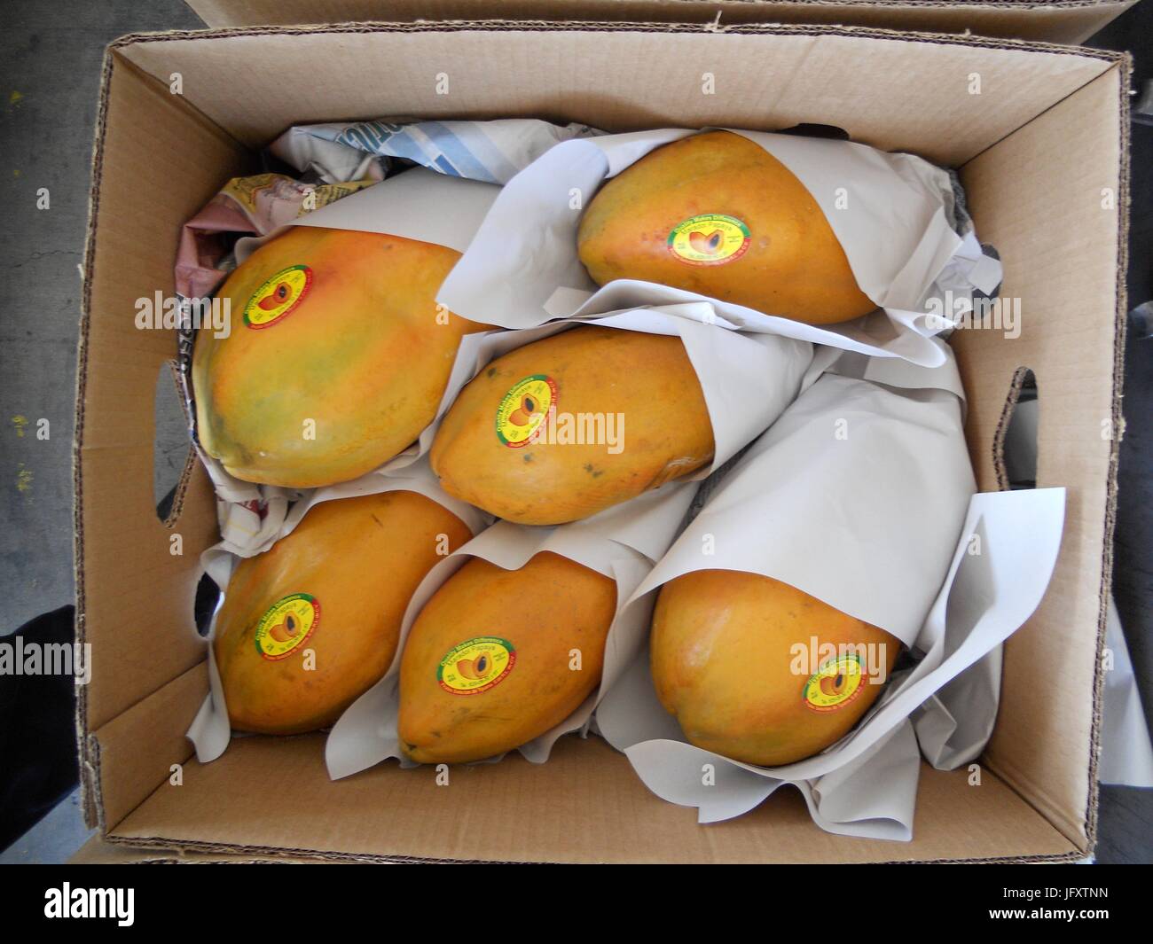 Stati Uniti Food and Drug Administration funzionari ispezionare messicana importate papaya arrivando all'Otay Mesa porto di entrata 14 agosto 2011 a San Diego, California. (Foto di FDA foto via Planetpix) Foto Stock