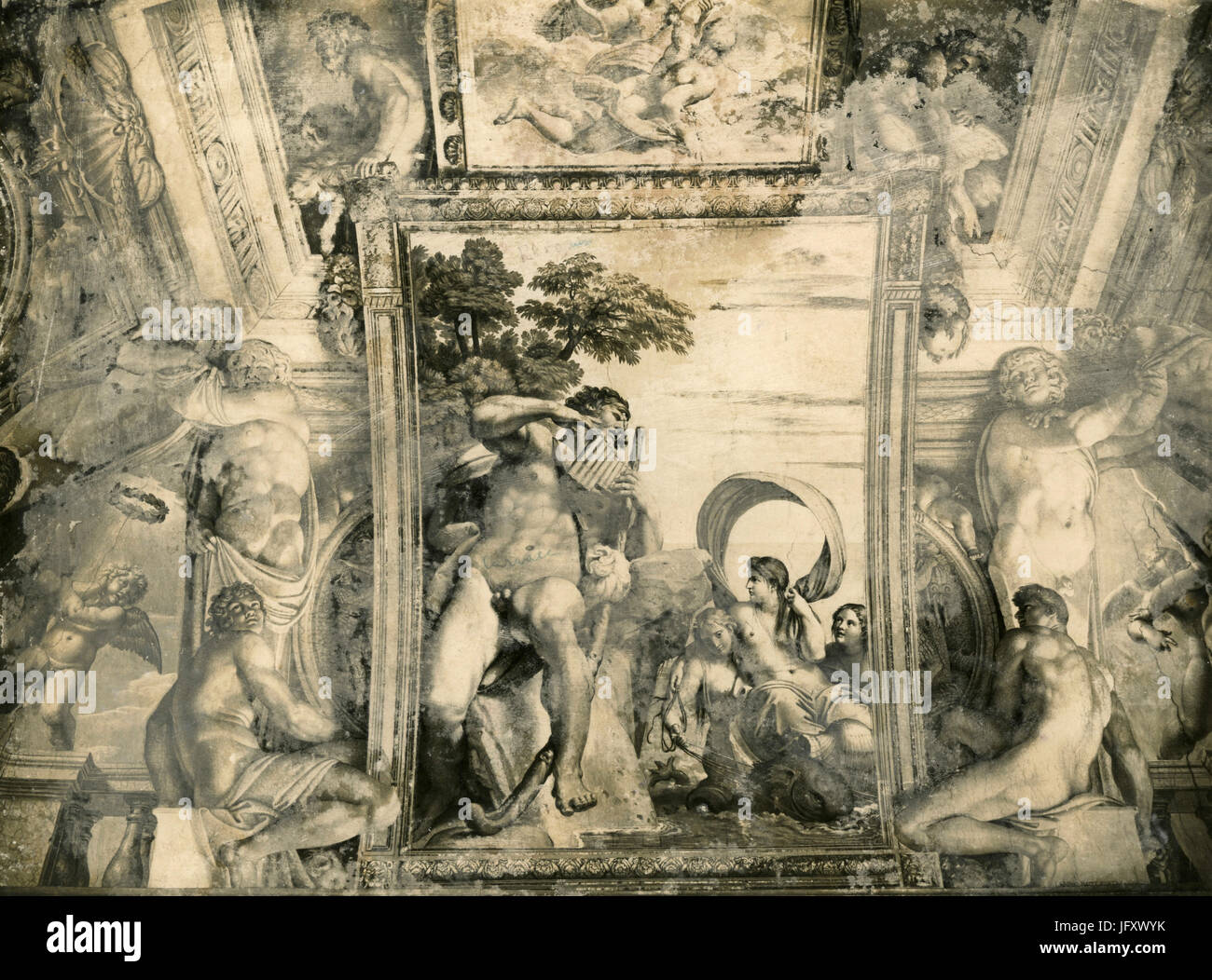 Polifemo la riproduzione del flaute, affreschi di Carracci, Palazzo Farnese, Roma, Italia Foto Stock