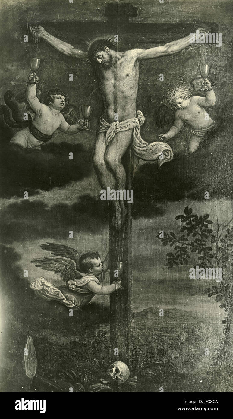 Gli angeli prendono il sangue di Cristo, la pittura di Leandro Bassano, Bassano, Italia Foto Stock