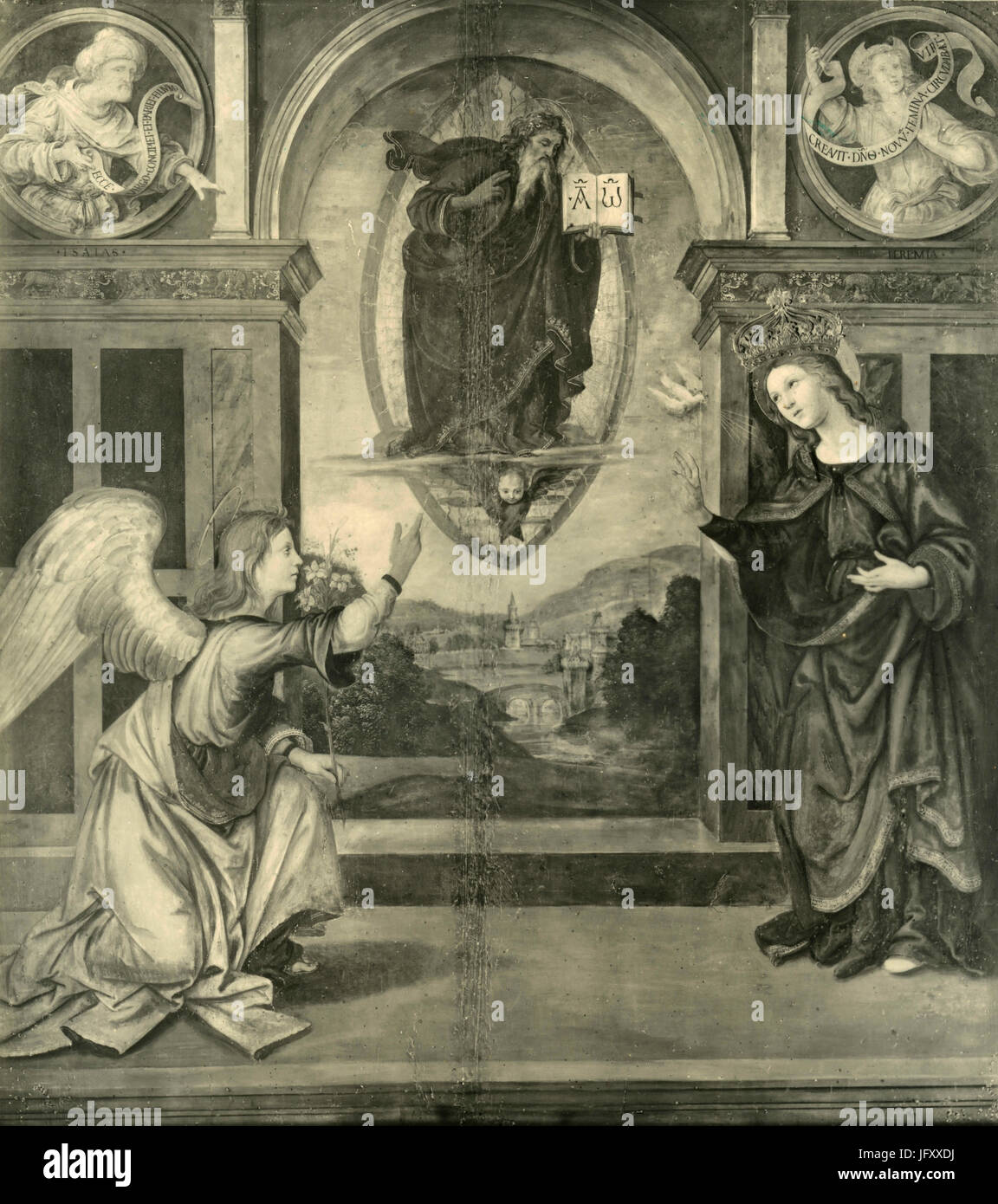 Il Annuntiation della Vergine, la pittura di Raffaellino del Garbo, Fiesole, Italia Foto Stock