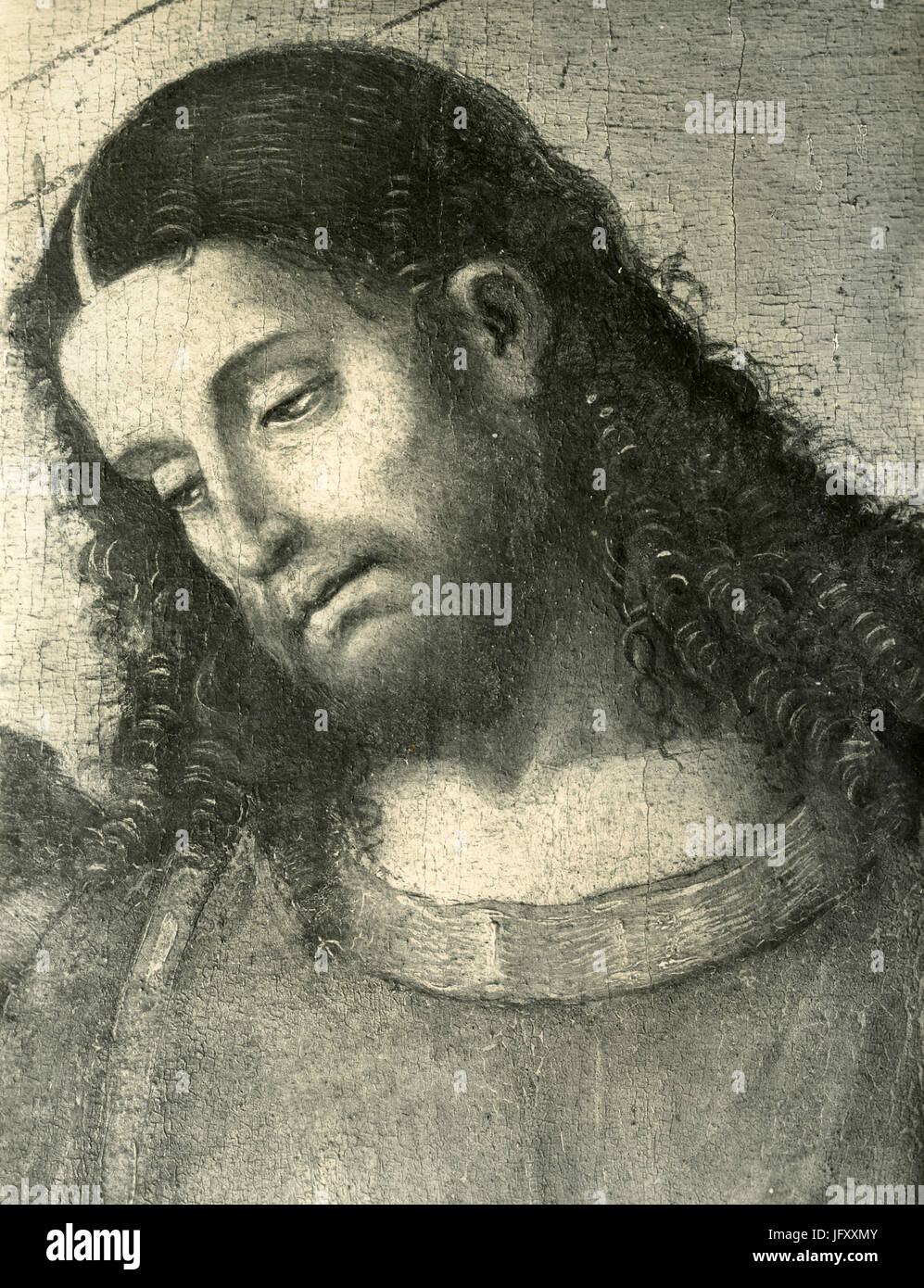 La testa di Gesù Cristo, pittura dettaglio dell'istituzione dell Eucaristia, da Luca Signorelli, Cortona, Italia Foto Stock