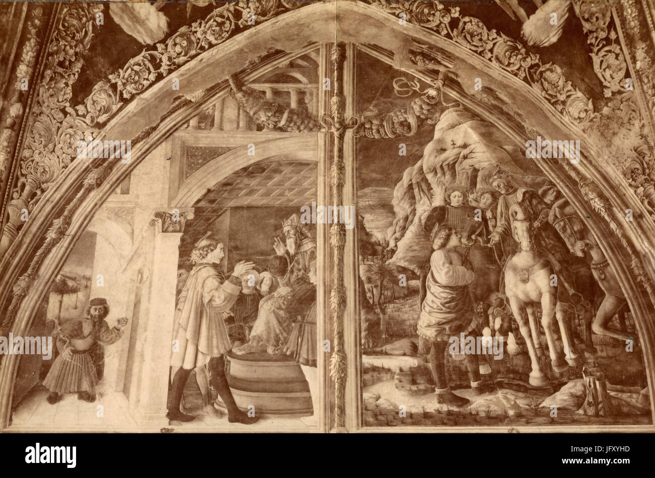 Saint Christopher accanto al Re e alla ricerca per il diavolo, dipinto da Ansuino da Forlì, Padova, Italia Foto Stock