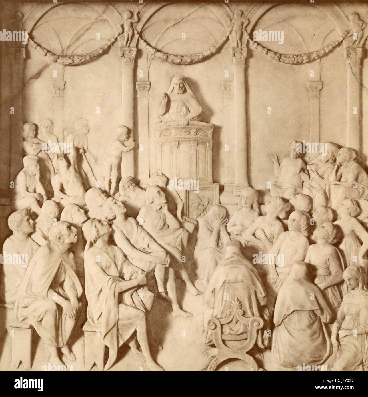 La predicazione di San Savino, marmo di Benedetto da Maiano, Faenza, Italia Foto Stock
