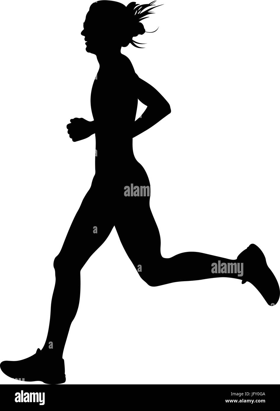 Snella donna giovane atleta runner silhouette nera Illustrazione Vettoriale