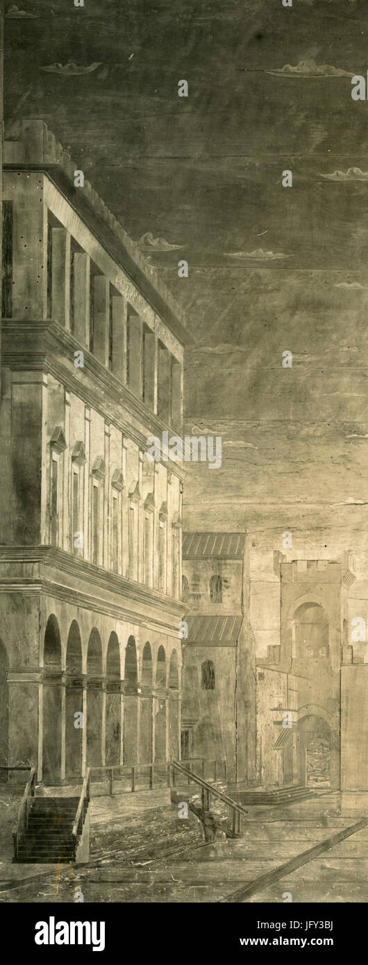 Pittura affrescata su Palazzo Ducale, da Piero della Francesca, Urbino, Italia Foto Stock