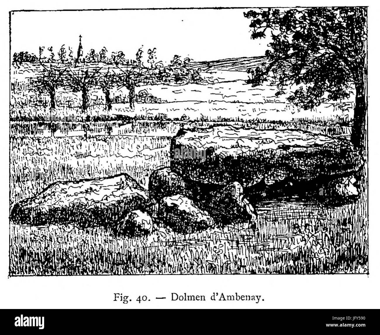 Dolmen de Rugles à Ambenay dessiné par Desloges en 1902 Foto Stock
