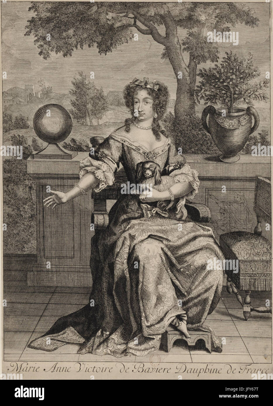 Disegno di Marie Anne Victoire de Bavière, nuora di Luigi XIV e Delfina di Francia Foto Stock