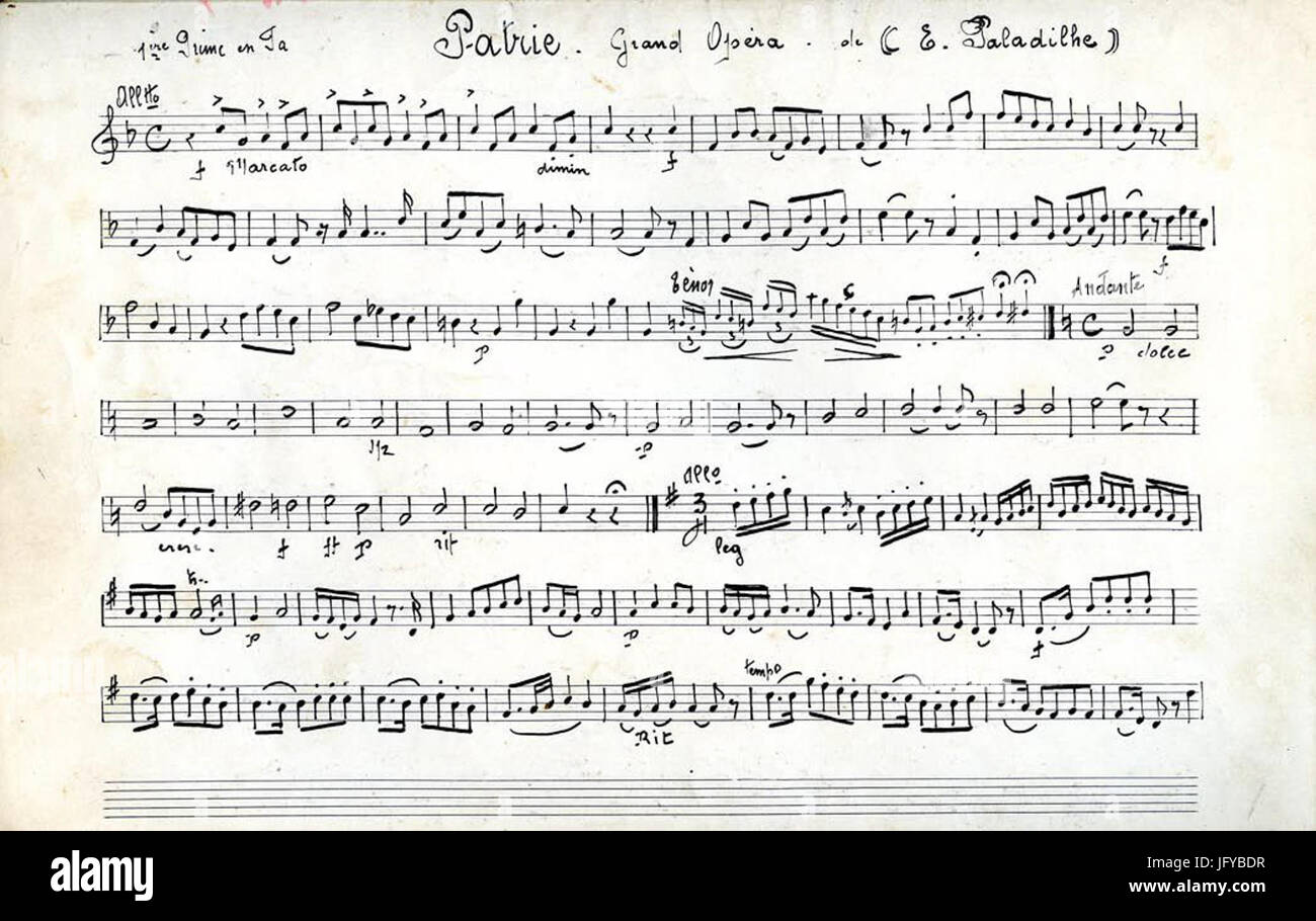 Emile Paladilhe - Patrie - 1ère trascrizione pagina pour cobla (tible en fa) Foto Stock