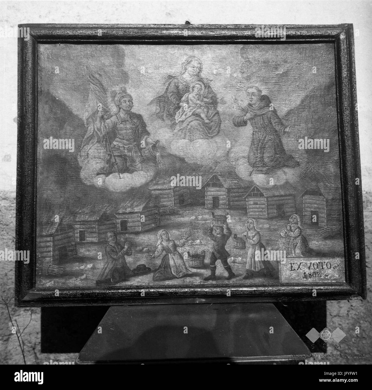 Ex voto 1802, požar (baje kraj prizora- Jerenga, znana gora), 71x 56 cm, Blečji Vrh 1951 Foto Stock