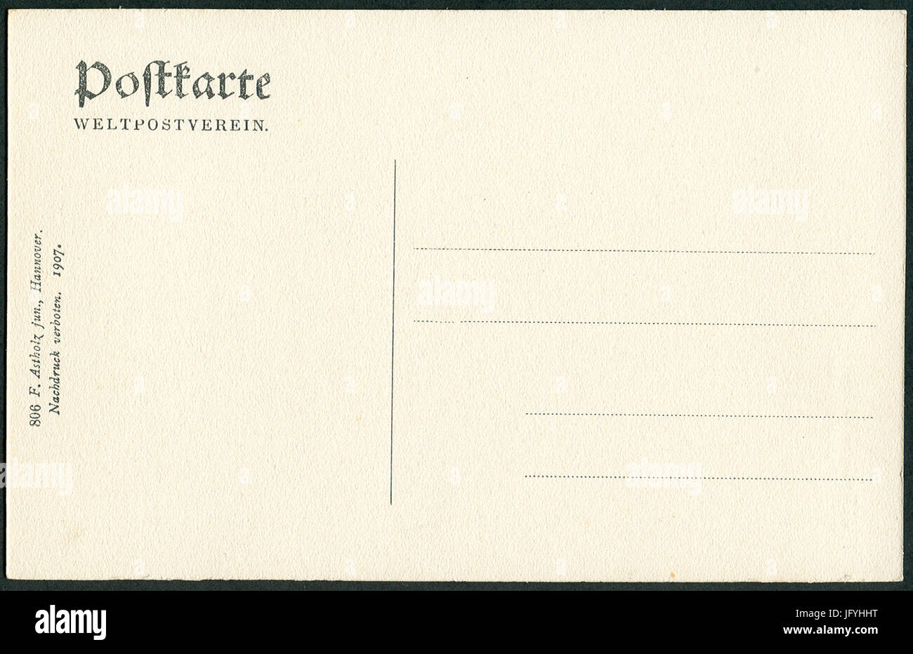 F. Astholz jun. AK 0806 Alt-Hannover, Kaiserstraße, Adressseite geteilte Rückseite Nachdruck verboten, 1907 Foto Stock