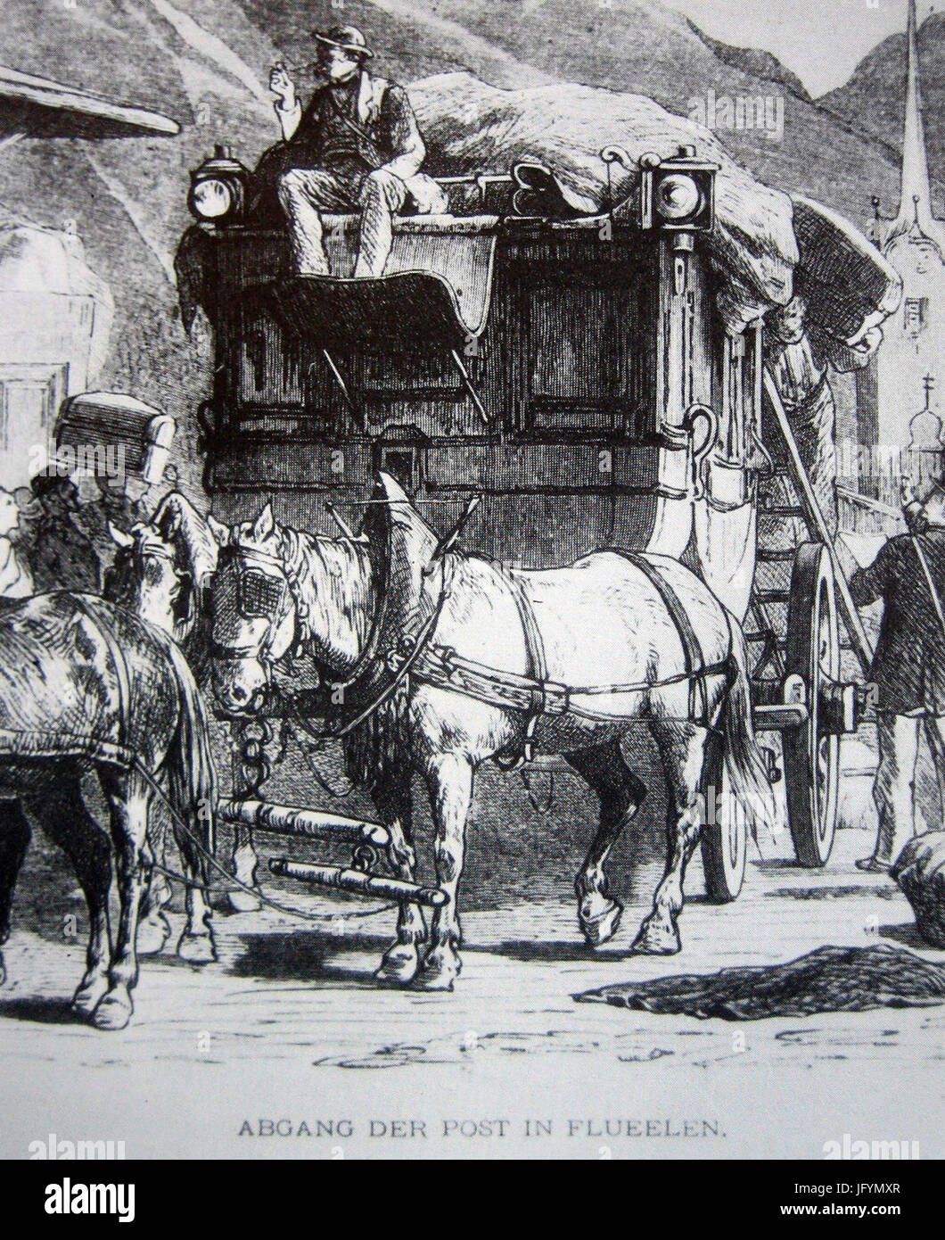 Flüelen Postabfahrt 1820 Foto Stock