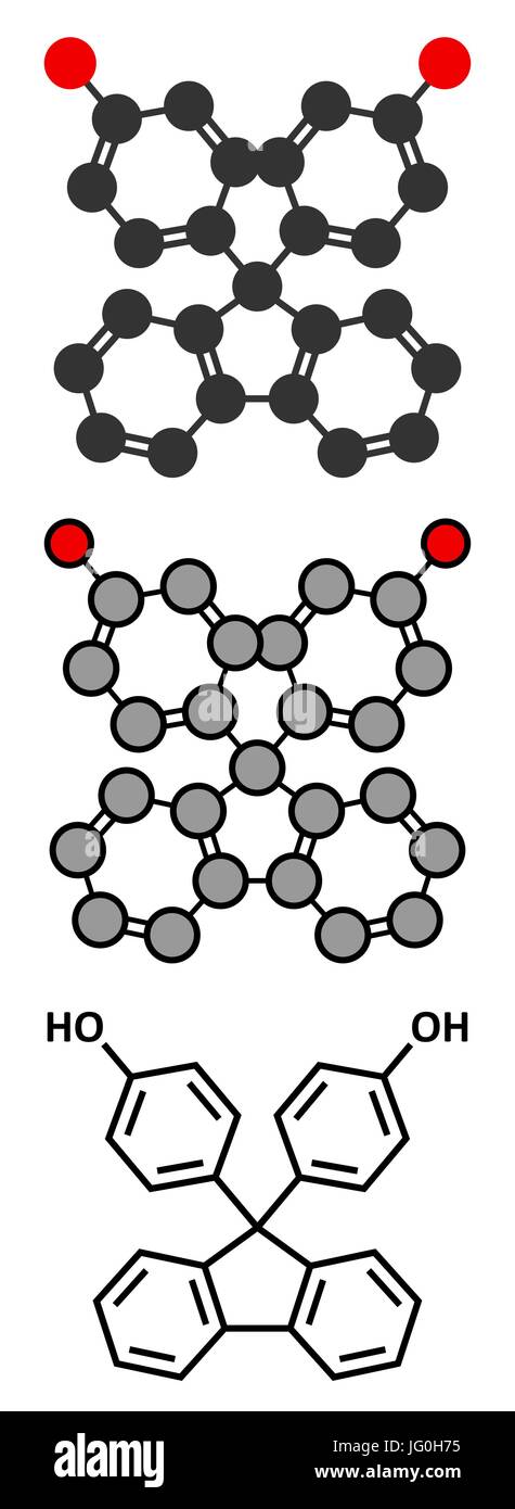 Fluorene-9-bisfenolo (BHPF molecola). Utilizzato come alternativa per il bisfenolo A (BPA) ma è stato trovato per essere Endocrine Disruptor come bene. Convenzionale forma scheletrica Illustrazione Vettoriale