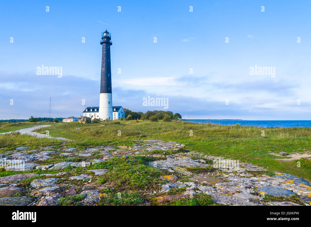 Faro di Sõrve nella parrocchia Torgu, Saarema, Estonia Foto Stock