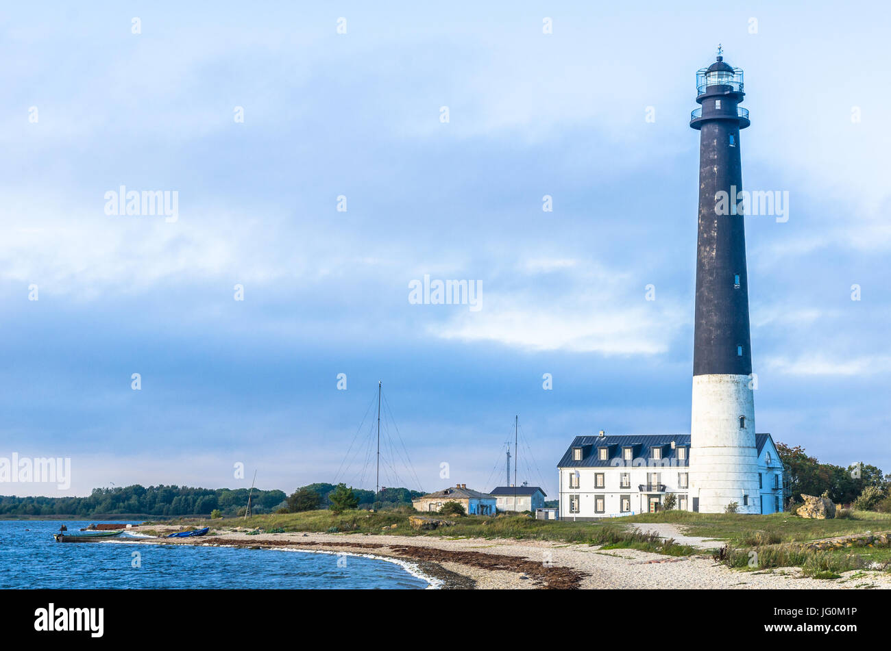 Faro di Sõrve nella parrocchia Torgu, Saarema, Estonia Foto Stock
