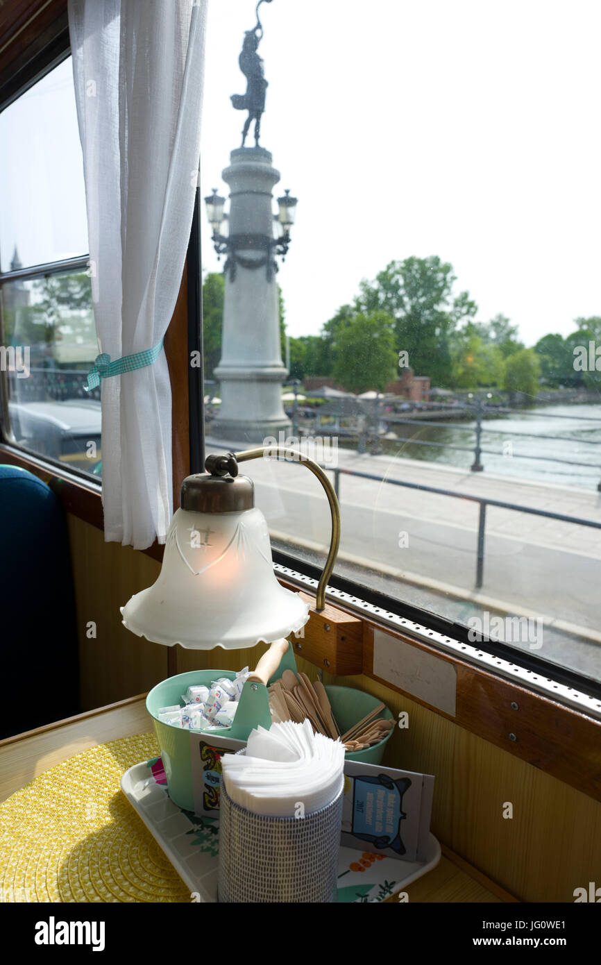Cafe Tram interno, Stoccolma Foto Stock