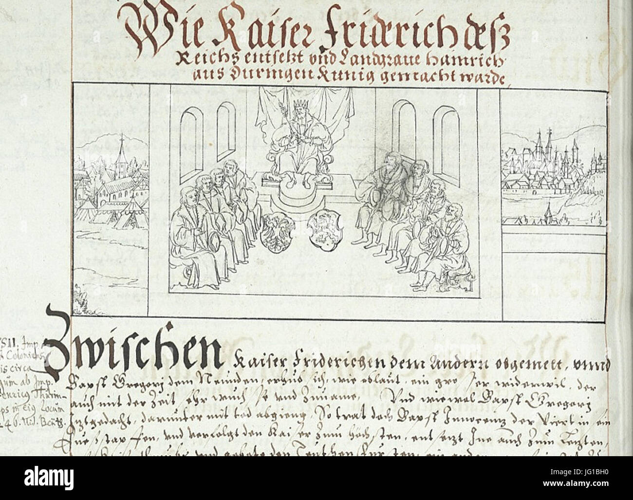 Friedrich II. sitzt über Heinrich Klammer-Seiben zu Gericht Foto Stock