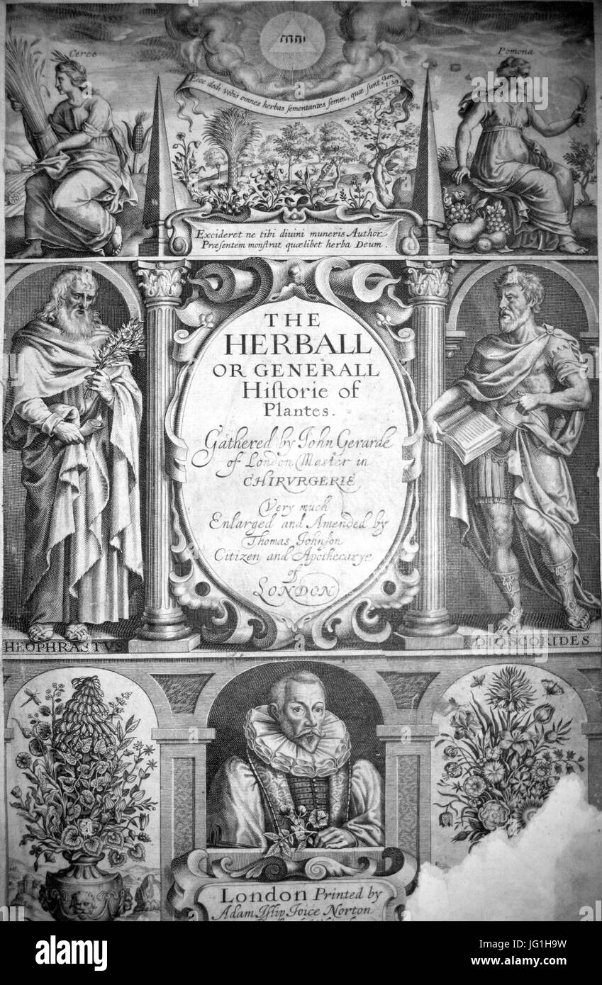 Gerard's Herball, 1633, pagina titolo Foto Stock