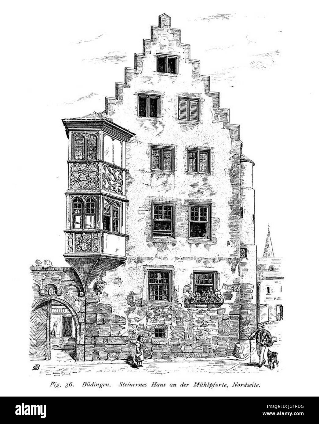DE Büdingen Steinernes Haus Zeichnung vor 1890 Foto Stock