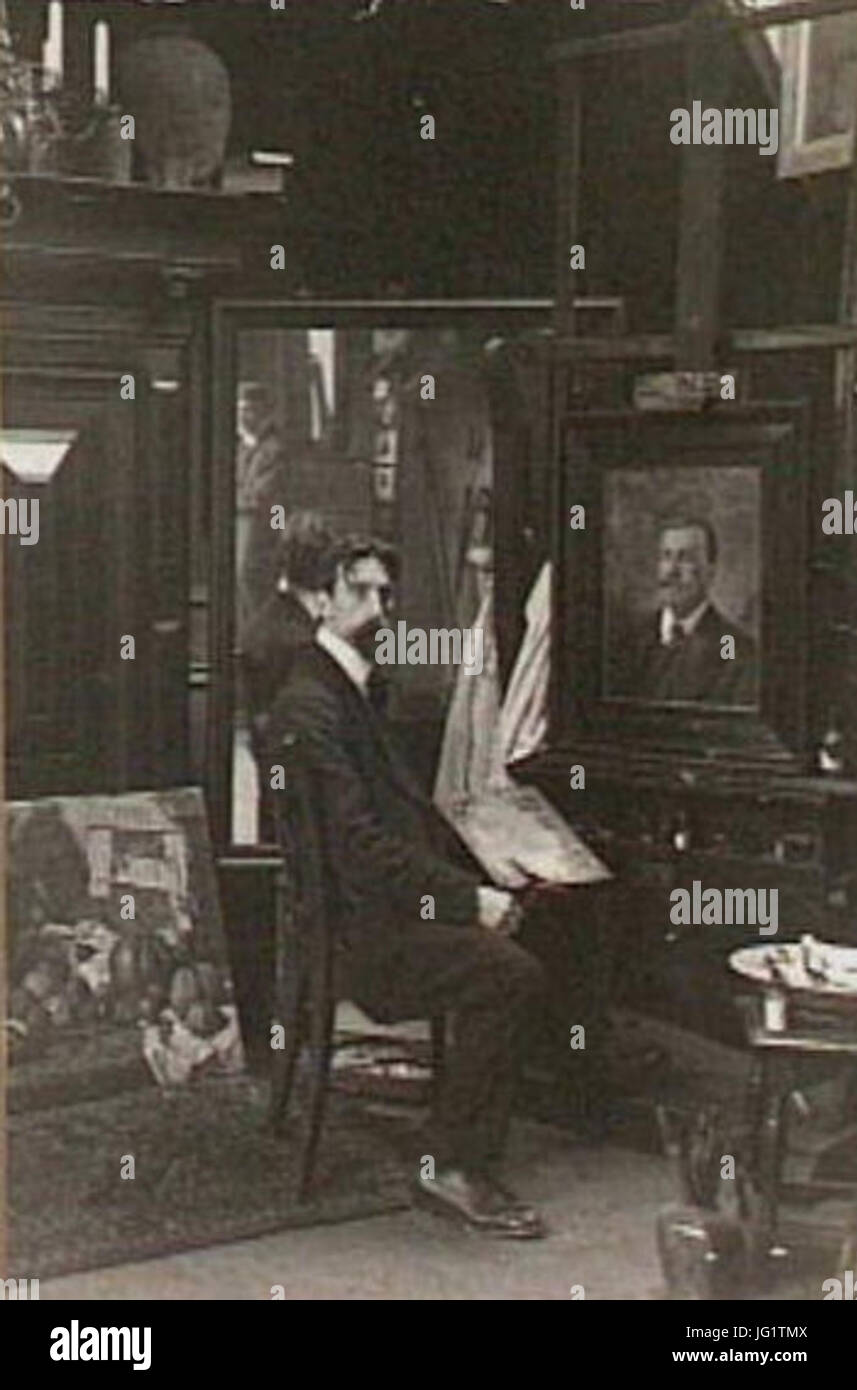 De schilder costante Giuseppe Alban in zijn atelier porta gefotografeerd Sigmund Löw nel 1903 Foto Stock