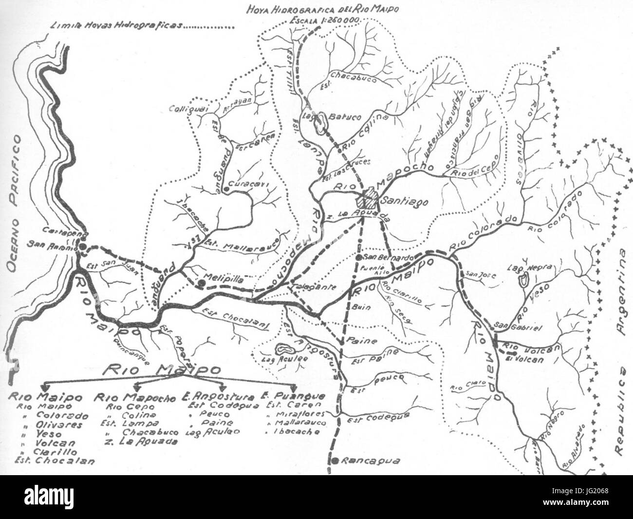 Hoya hidrografica del Río Maipo, 1938 Foto Stock