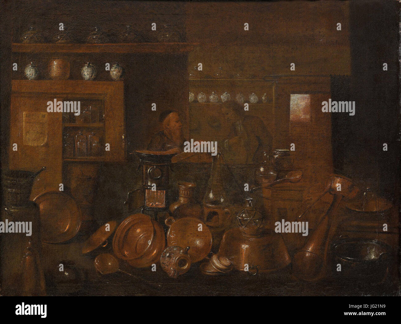 Il laboratorio dell alchimista in einer Apotheke Olio su tela, cm 72,5 x 97,5 Foto Stock