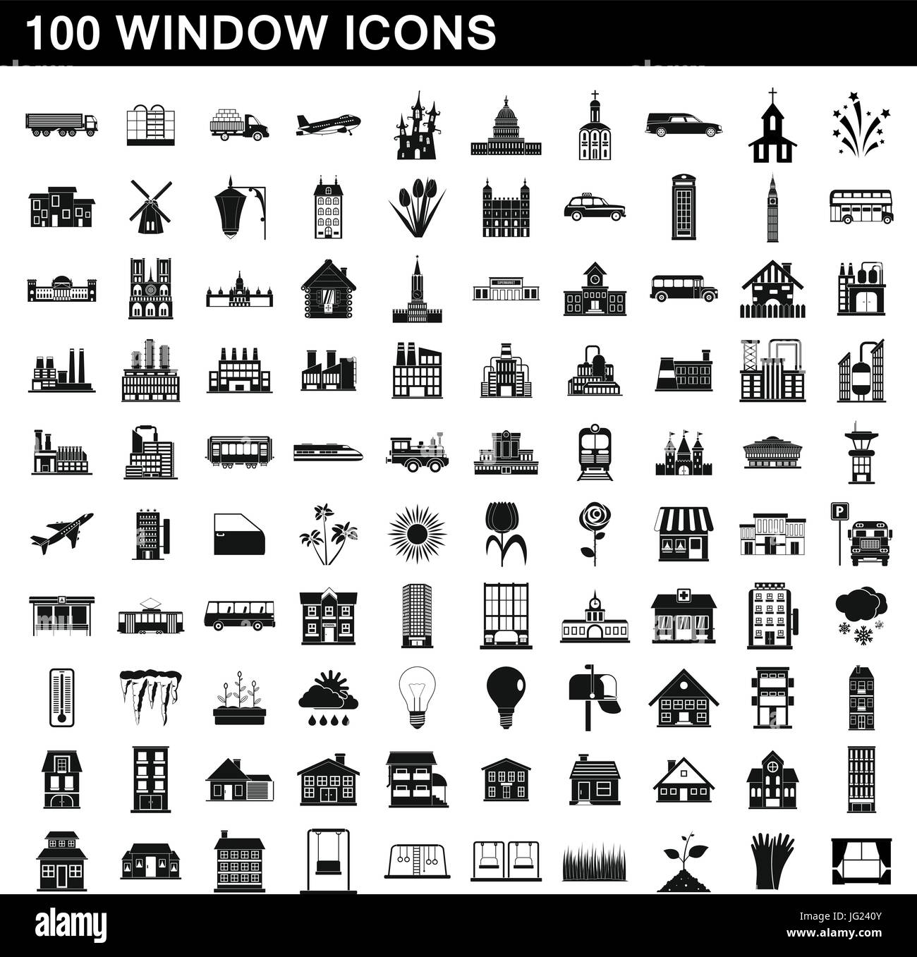 100 icone della finestra set, stile semplice Illustrazione Vettoriale