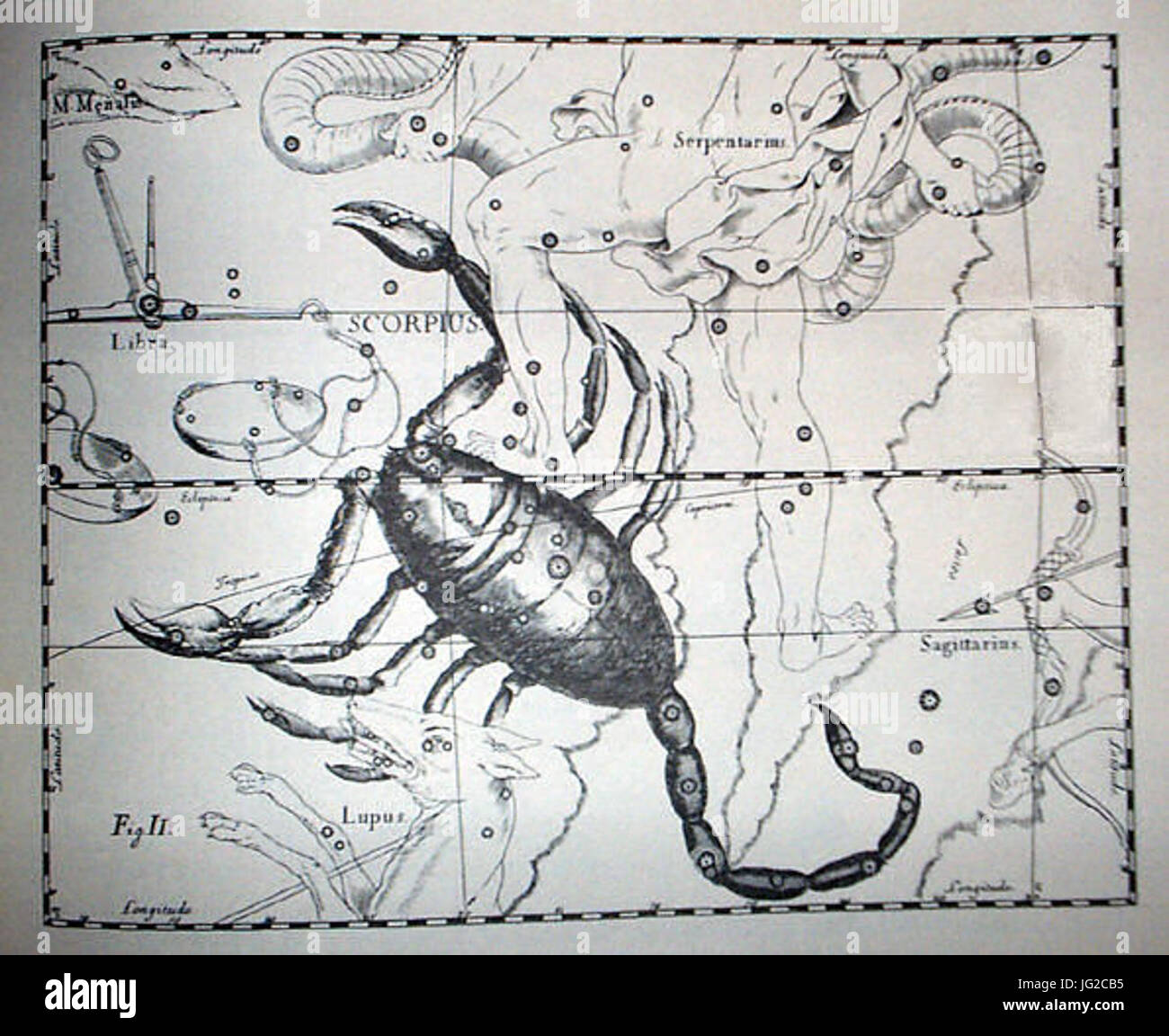 Johannes Hevelius - Prodromus Astronomia - Volume III Firmamentum sobiescianum sive Uranographia - Tavola II - Scorpione Foto Stock