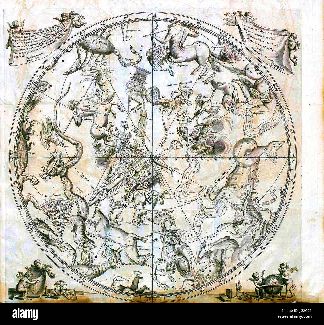 Johannes Hevelius - Prodromus Astronomia - Volume III Firmamentum sobiescianum, sive Uranographia - Tavola Emisfero Australe Foto Stock