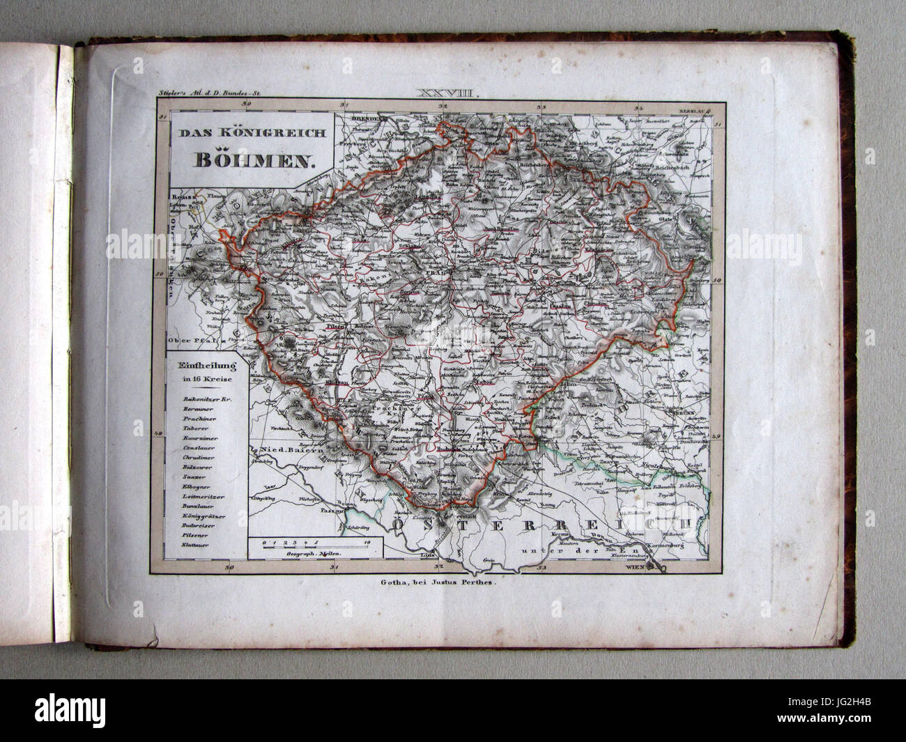 Königreich Böhmen nach Kreisen 1850 Foto Stock