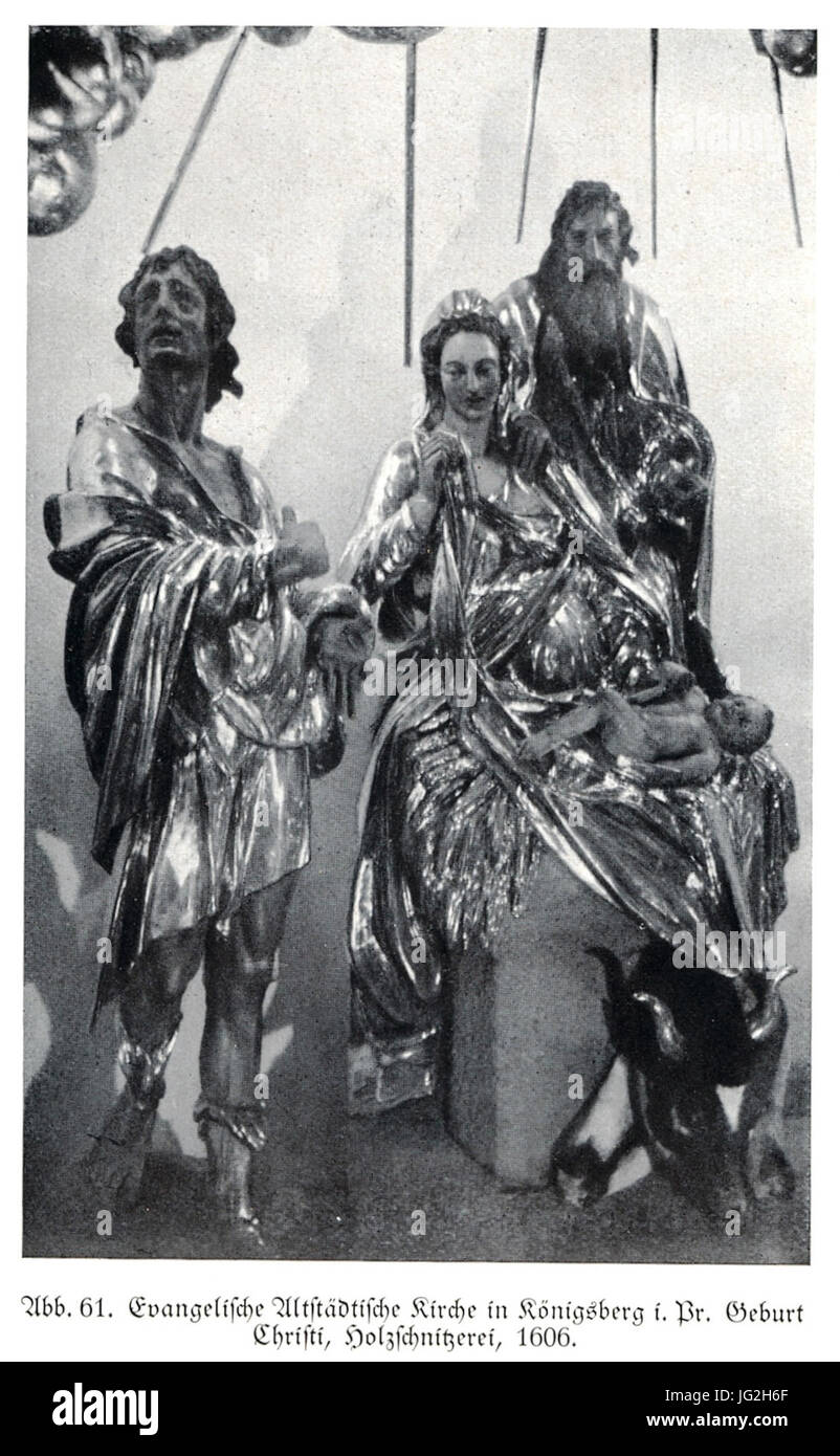 Königsberg, Altstädtische Evangelische Kirche, Erstes Obergeschoss - Mittelteil, Geburt Jesu mit Maria und Joseph Foto Stock