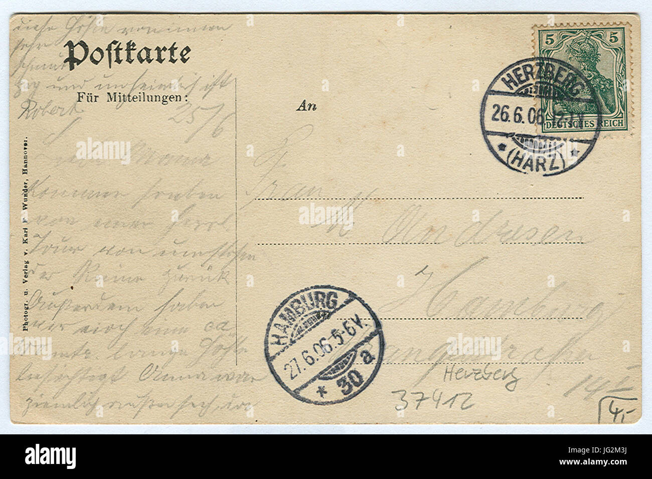 Karl F. Wunder PC 0001B saluto aus dem Harz. Ruine Scharzfels. Schloßhof. Rückseite Foto Stock