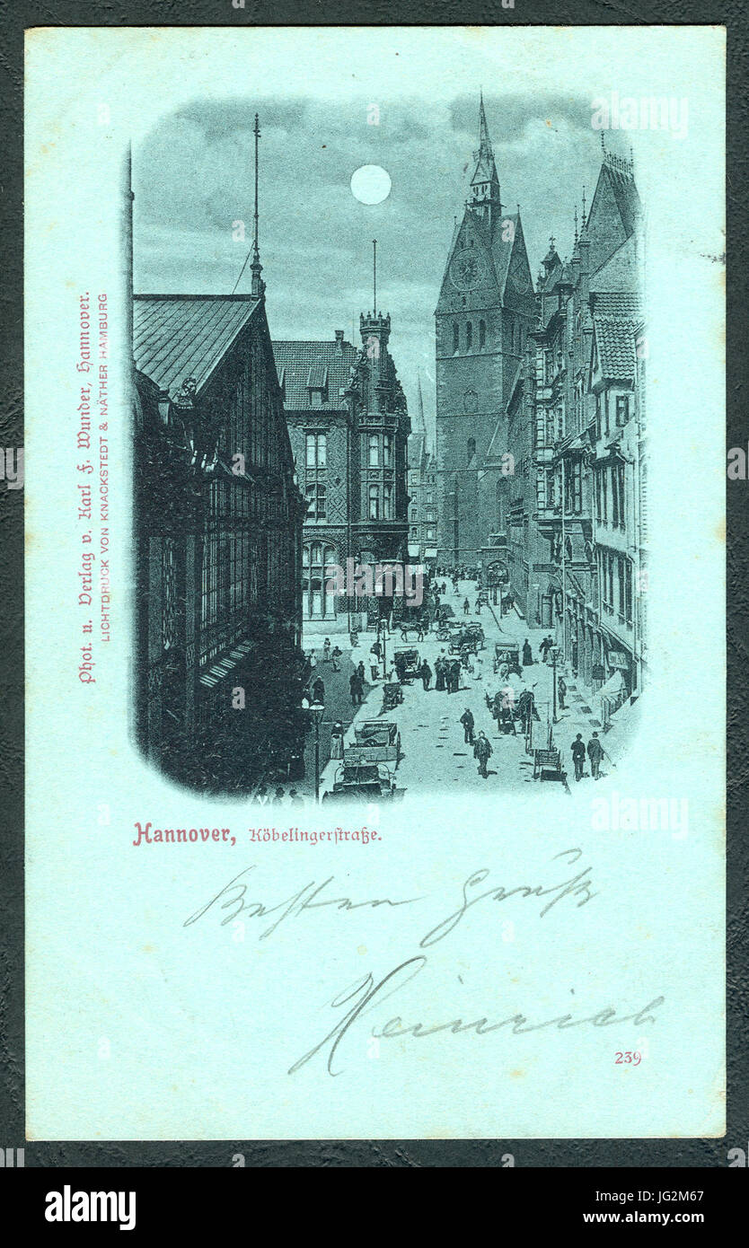 Karl F. Wunder PC 0239 Hannover, Köbelingerstraße. Mondscheinkarte Bildseite Foto Stock