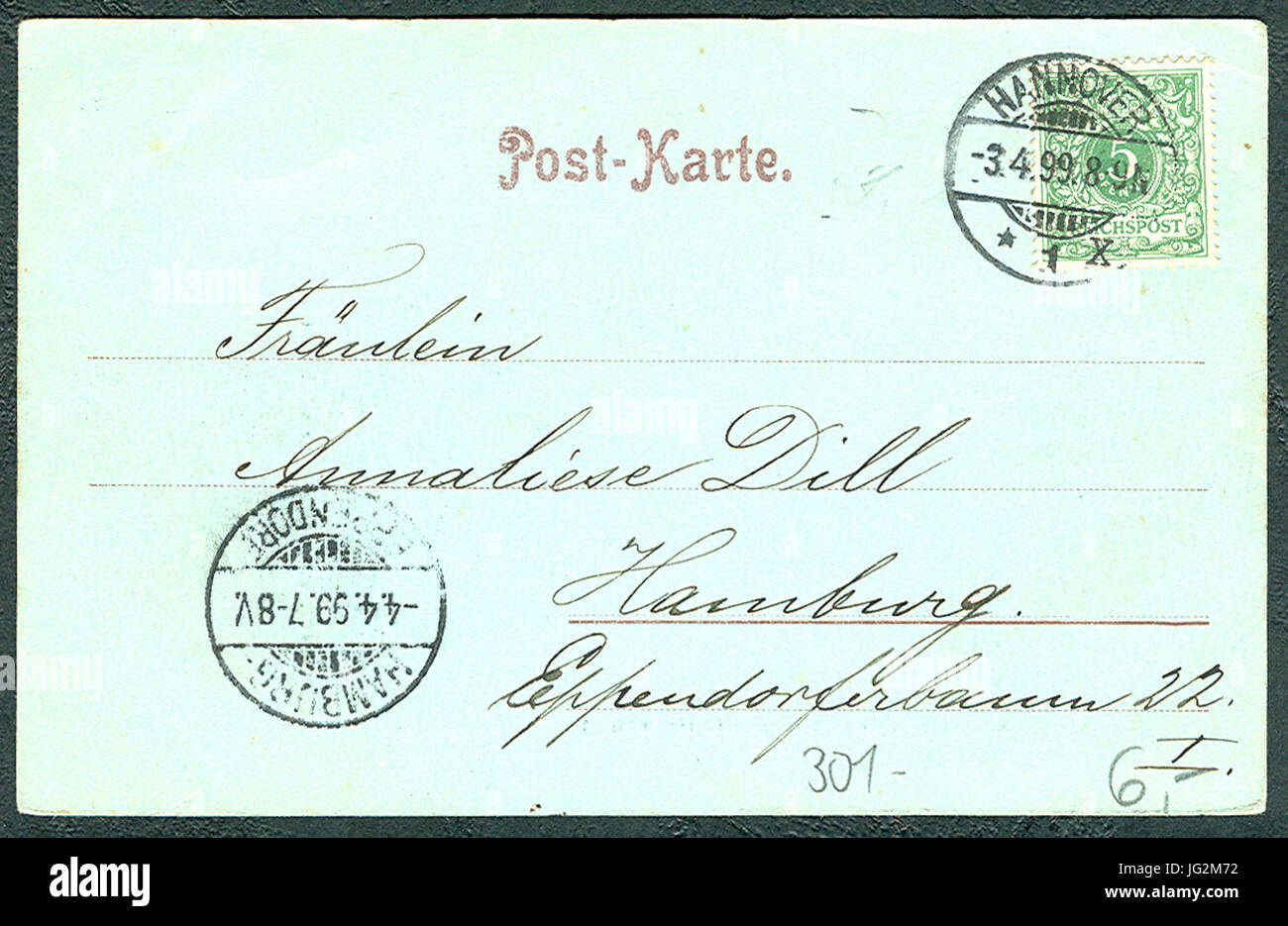 Karl F. Wunder PC 0519 Hannover, Ernst-Auguststraße mit Marktthurm Mondscheinkarte Adressseite Foto Stock