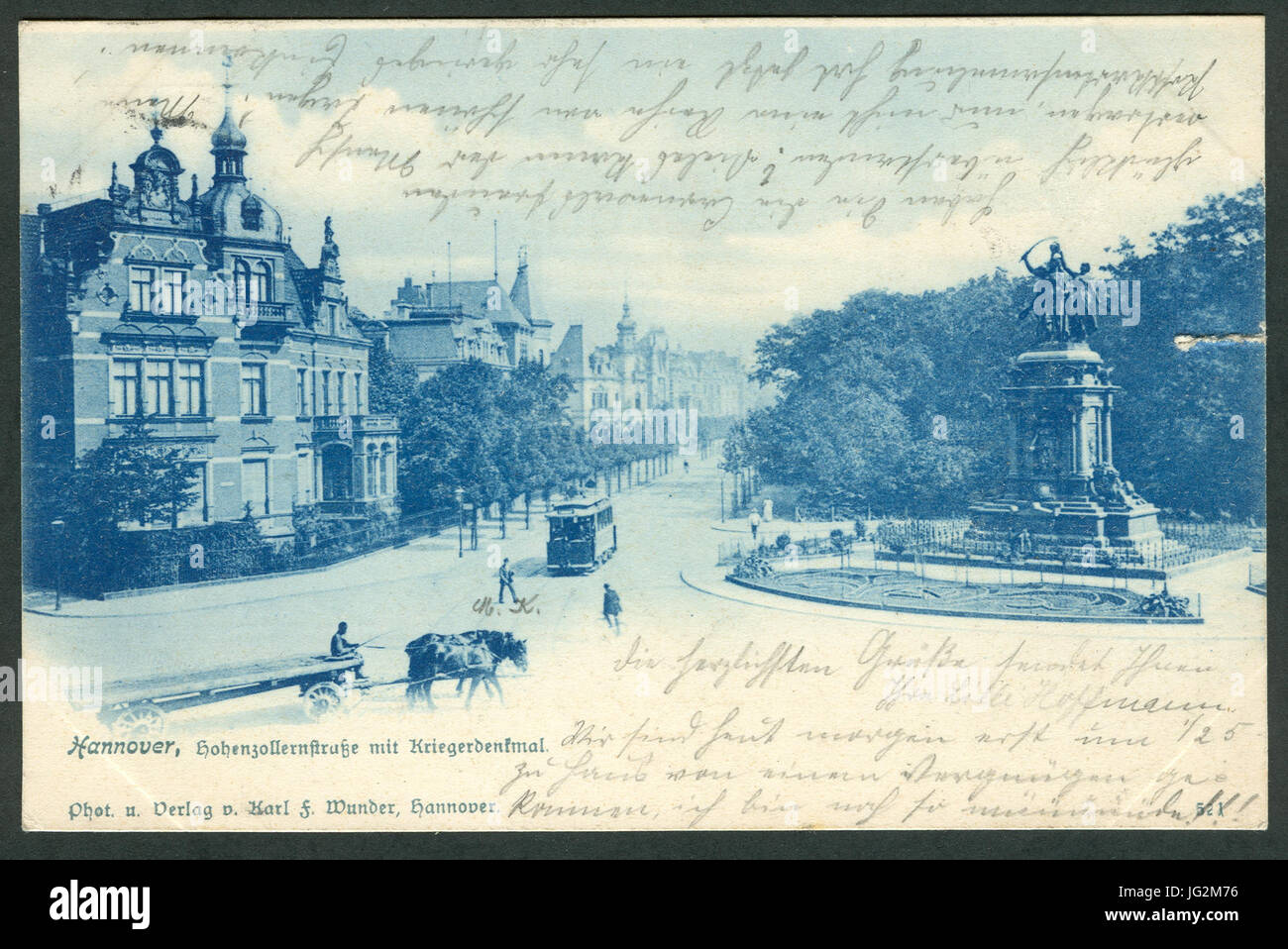 Karl F. Wunder PC 0521 Hannover, Hohenzollernstraße mit Kriegerdenkmal. Bildseite Foto Stock