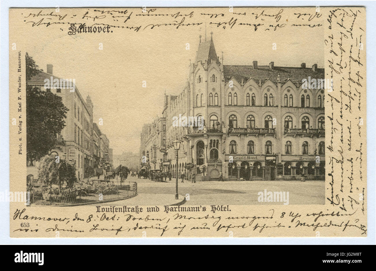 Karl F. Wunder PC 0653 Hannover. Louisenstraße und Hartmann's Hotel Foto Stock
