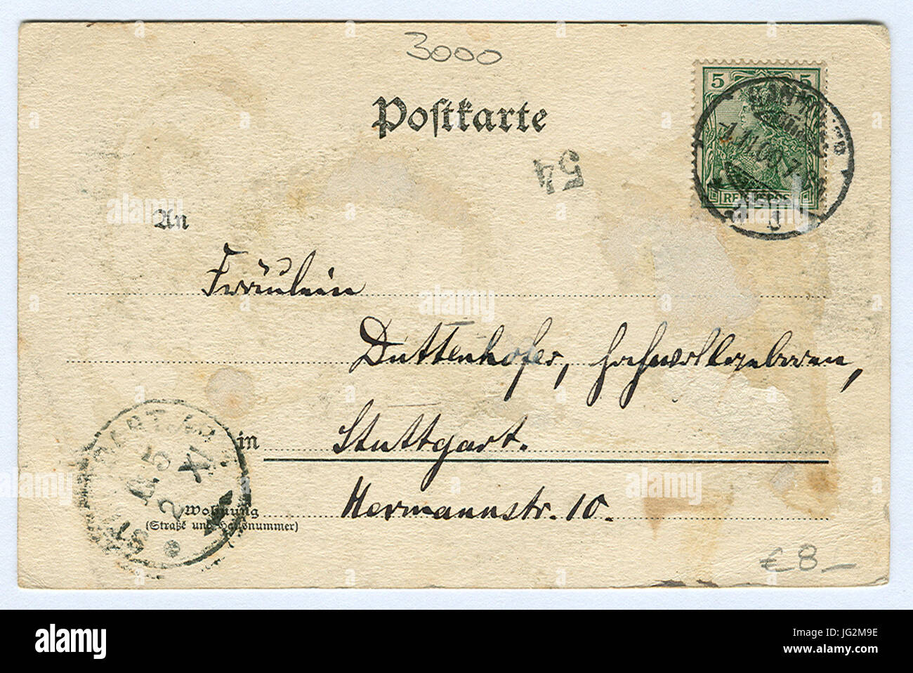 Karl F. Wunder PC 0711 Hannover. Thiergartenstraße. Lato posteriore Foto Stock