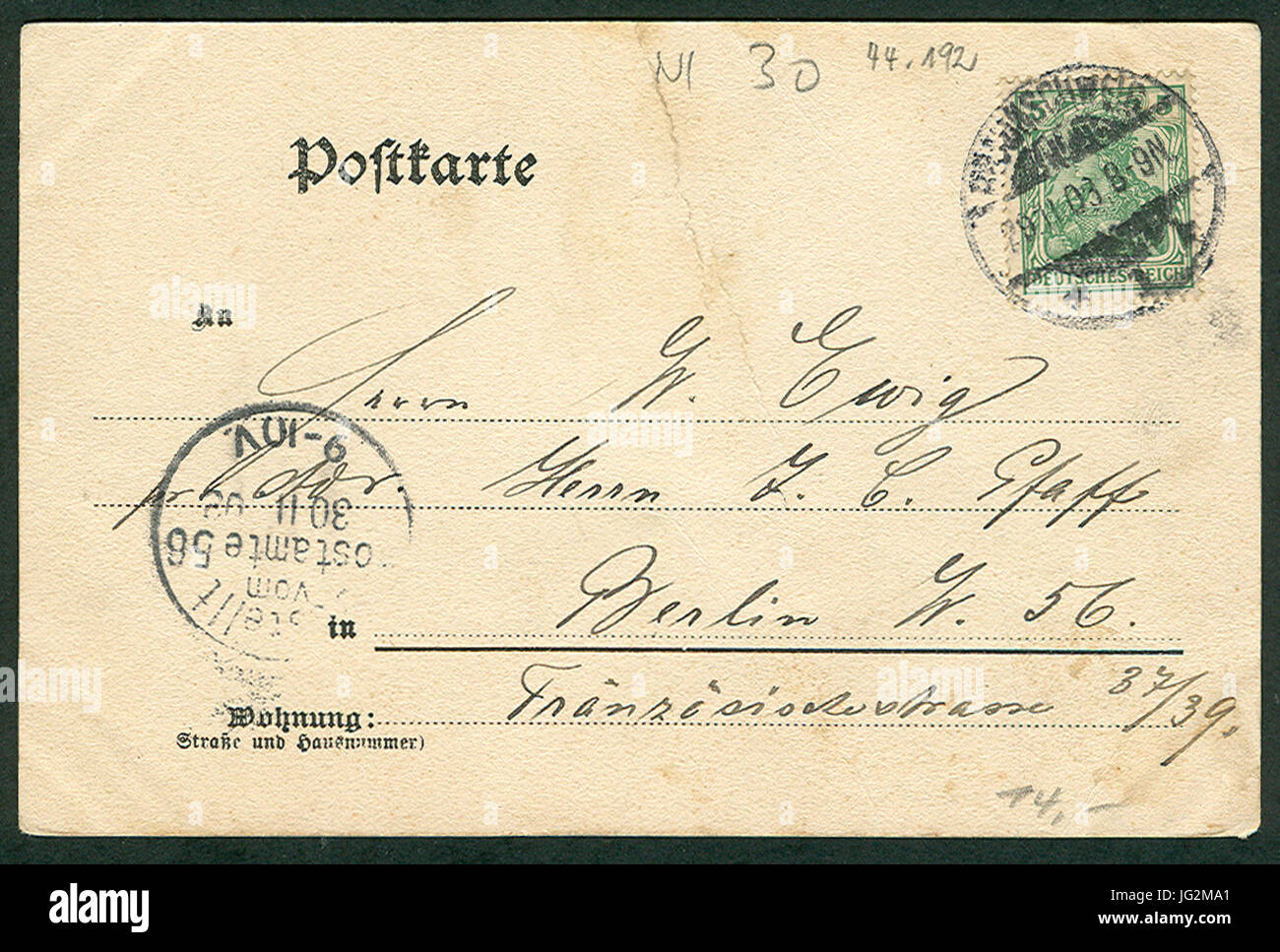 Karl F. Wunder PC 0941 Hannover. Nordmannstraße. Adressseite Foto Stock