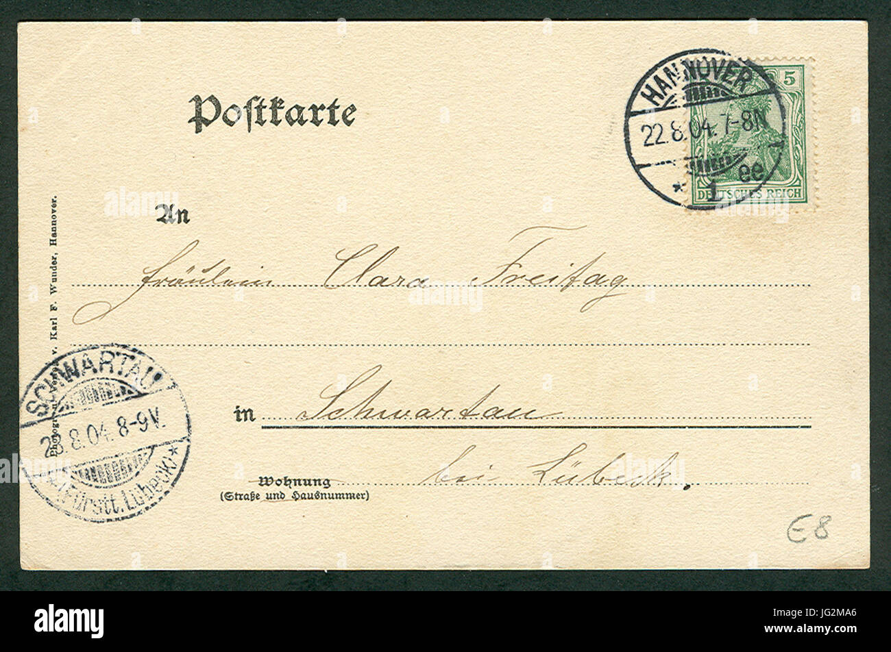 Karl F. Wunder PC 0961 Hannover. Marienstraße. Adressseite Foto Stock