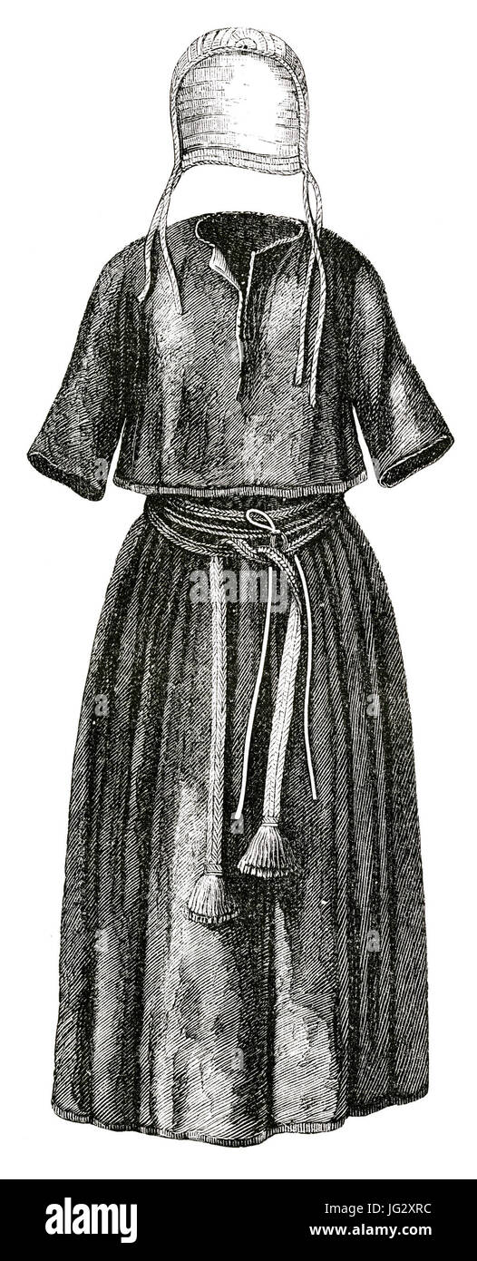 Av Kvinnodräkt ylle fr Borum Eshøj, Jylland (Montelius 1873 sid 38 fig 43) vit bakgr Foto Stock