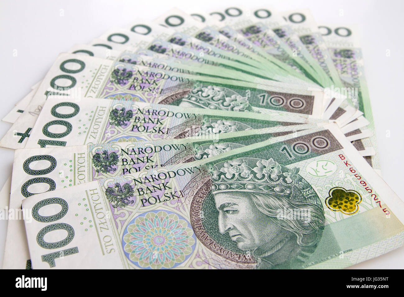 Varsavia, Polonia - 1 Luglio 2017: valuta polacca. Fan di Polish Zloty 100 banconote. Foto Stock