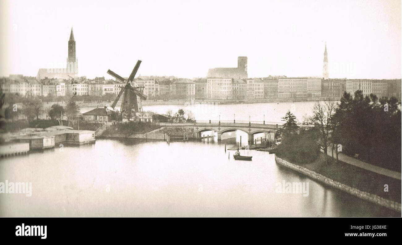 Lombardsbrücke um 1860, fotografia J.F. Lau Foto Stock