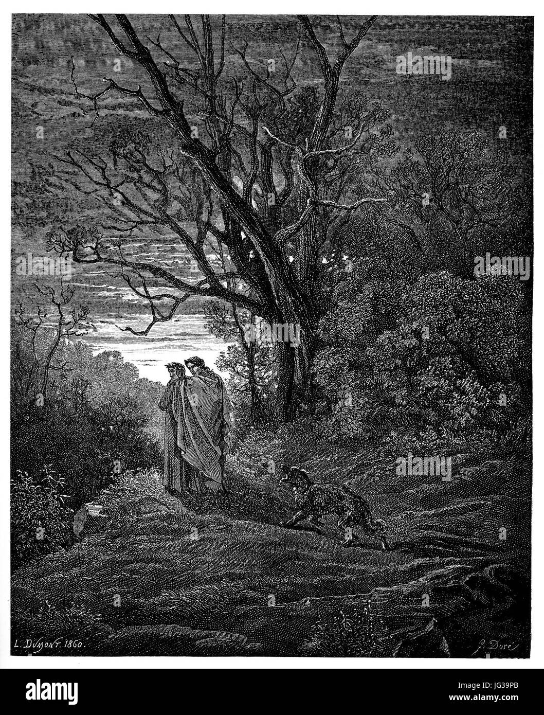 Gustave Doré - Dante Alighieri - Inferno - piastra 4 (Dante incontra Virgilio) Foto Stock