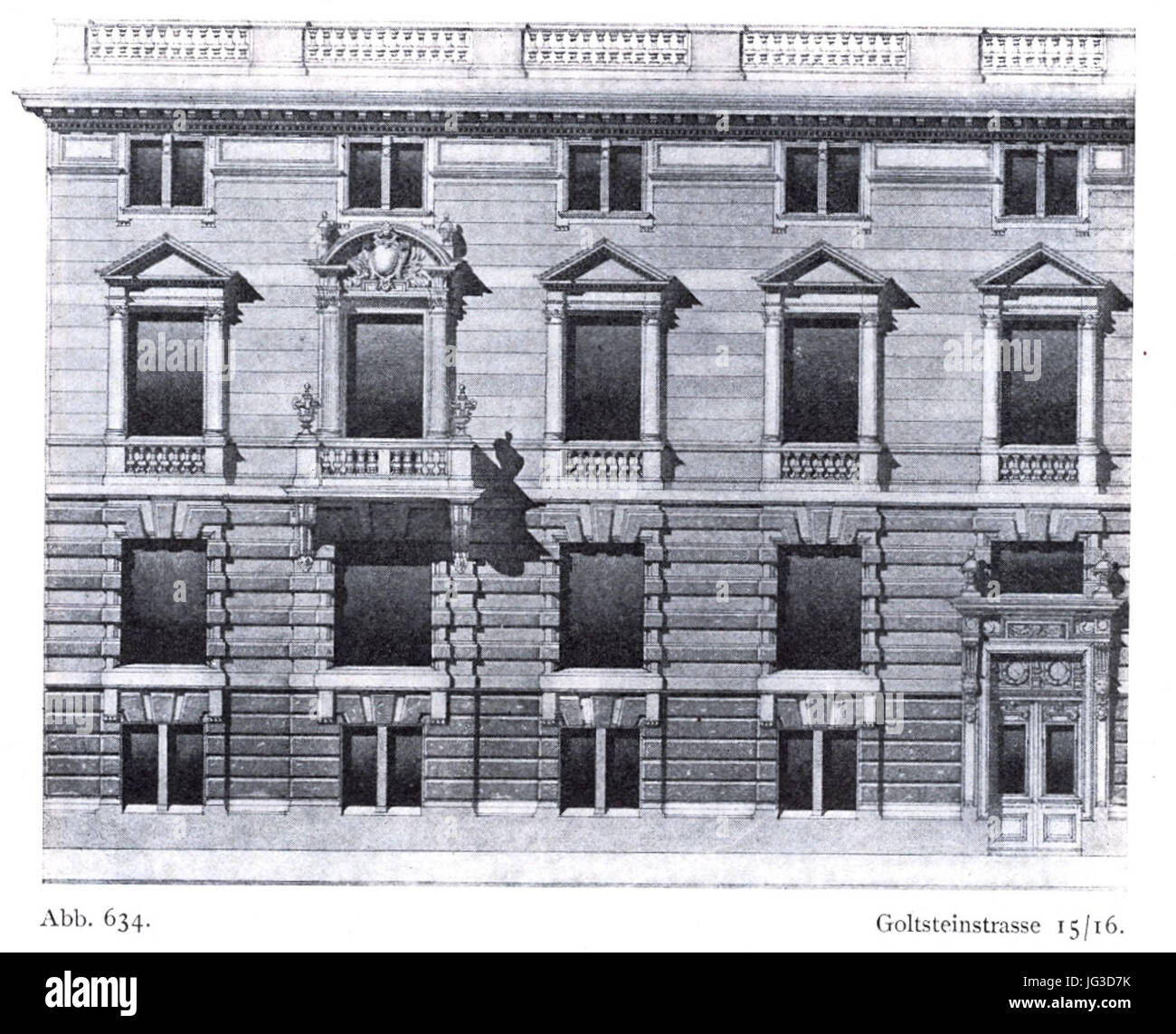 Haus Goltsteinstraße 15 und 16 a Düsseldorf, erbaut durch Kayser & von Grossheim aus Berlin im Jahre 1899, Aufriss Foto Stock