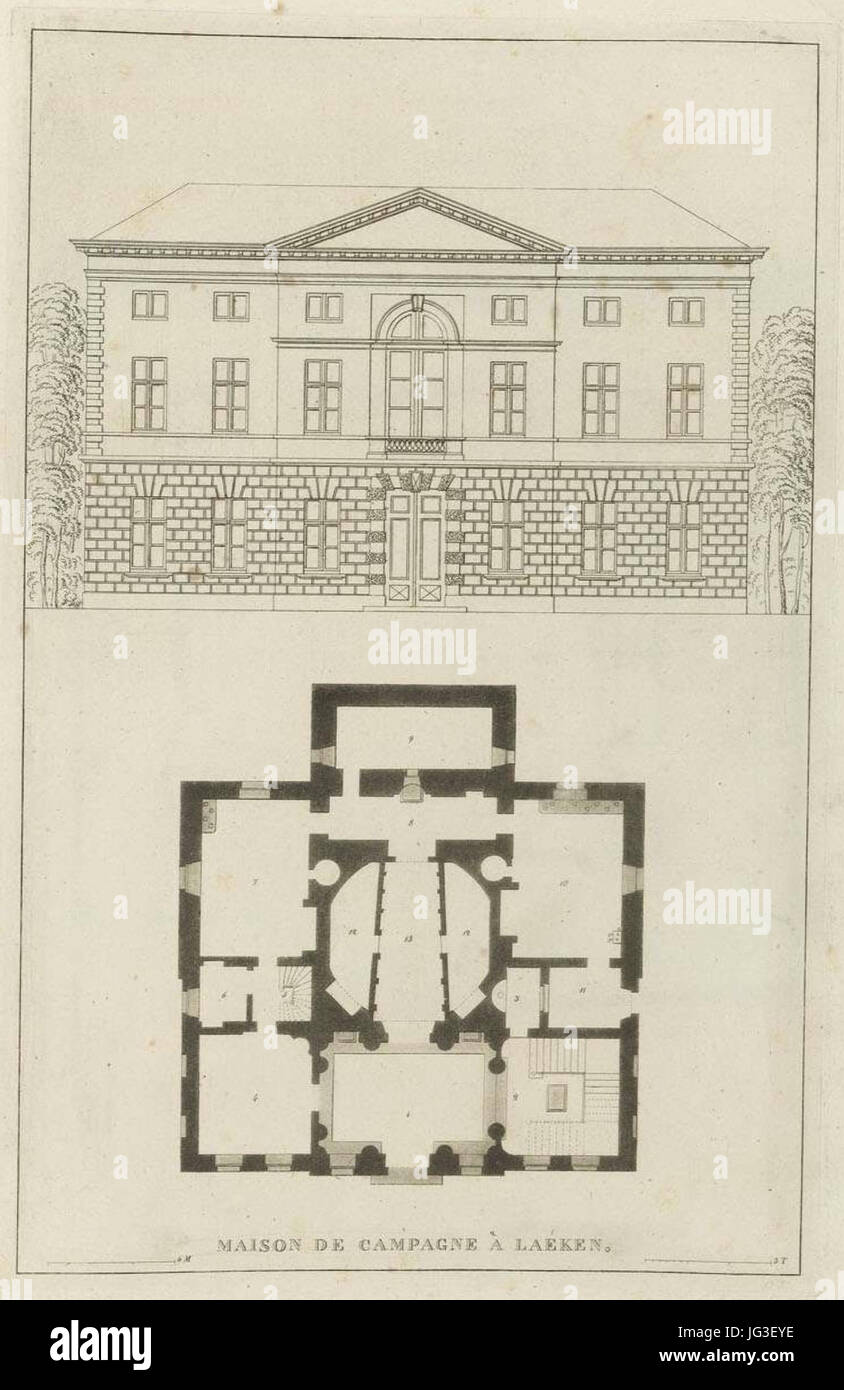 Goetghebuer - 18 - Choix des monumenti - 016 Piano di facciata et Jardin Maison de Campagne a Laeken Foto Stock