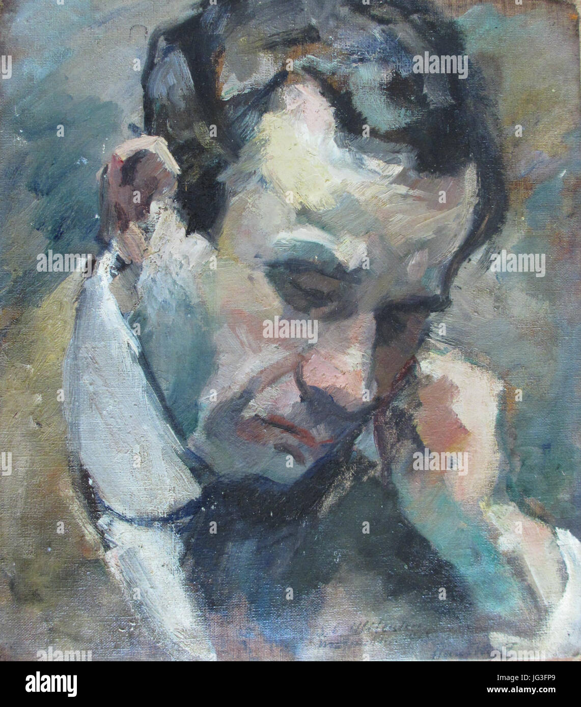 Herrenportrait Franz W. Mileuten 1918, Öl 33 x 37 cm Foto Stock