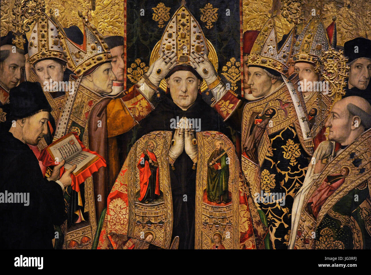 Jaume Huguet (ca.1412-1492). Pittore spagnolo. Consacrazione di sant Agostino, ca. 1463-1470/1475, dettaglio. Vano dalla Pala di Santa Augutine. Dalla chiesa del convento di Sant Agusti Vell, Barcellona. Museo d'Arte Nazionale della Catalogna. Barcellona. La Catalogna. Spagna. Foto Stock
