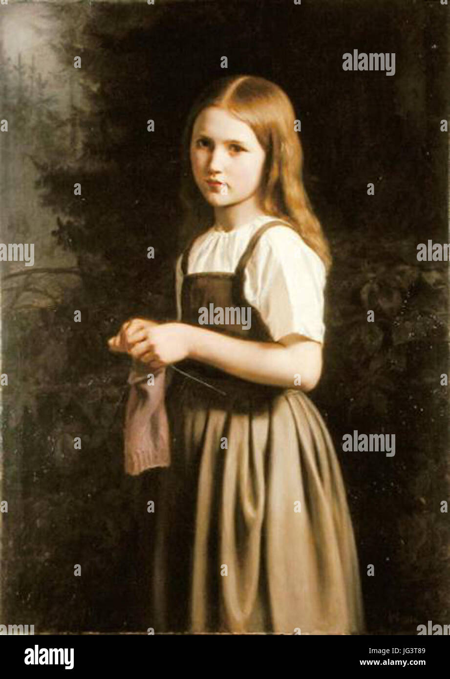 Minna Heeren - Strickendes Mädchen 1854 Foto Stock