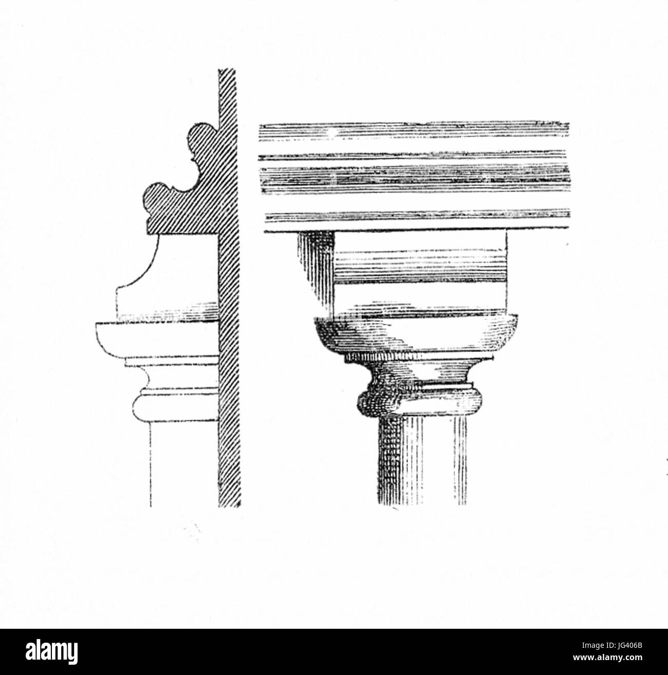MZK 002 Nr 01 pag 007 Die romanische Kirche zu Lébeny - Fig. 10 Capitäl Halbsäule Foto Stock