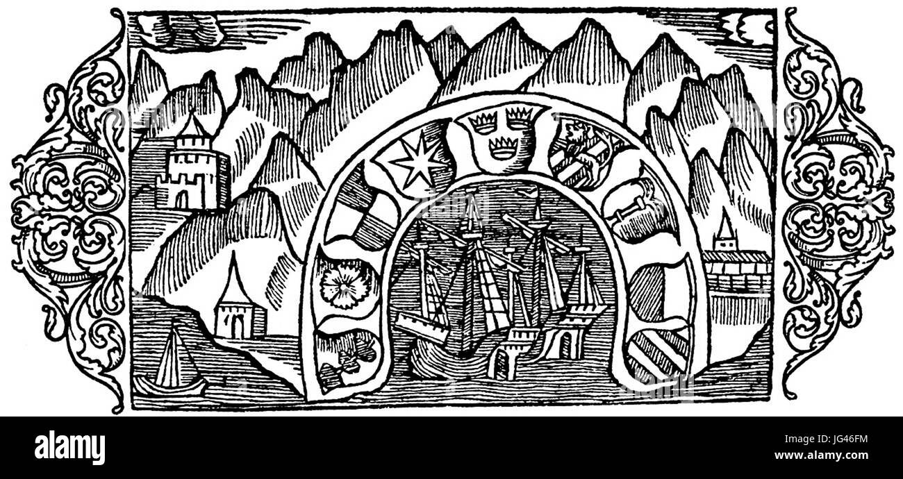 Olaus Magnus - Su stemma reale tagliato nella roccia a Hangö Foto Stock